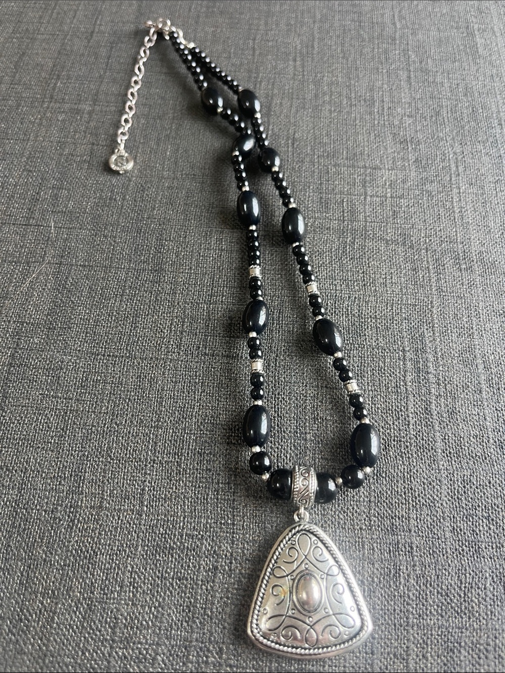 Napier Black Bead Necklace with Silver-Tone Pendant